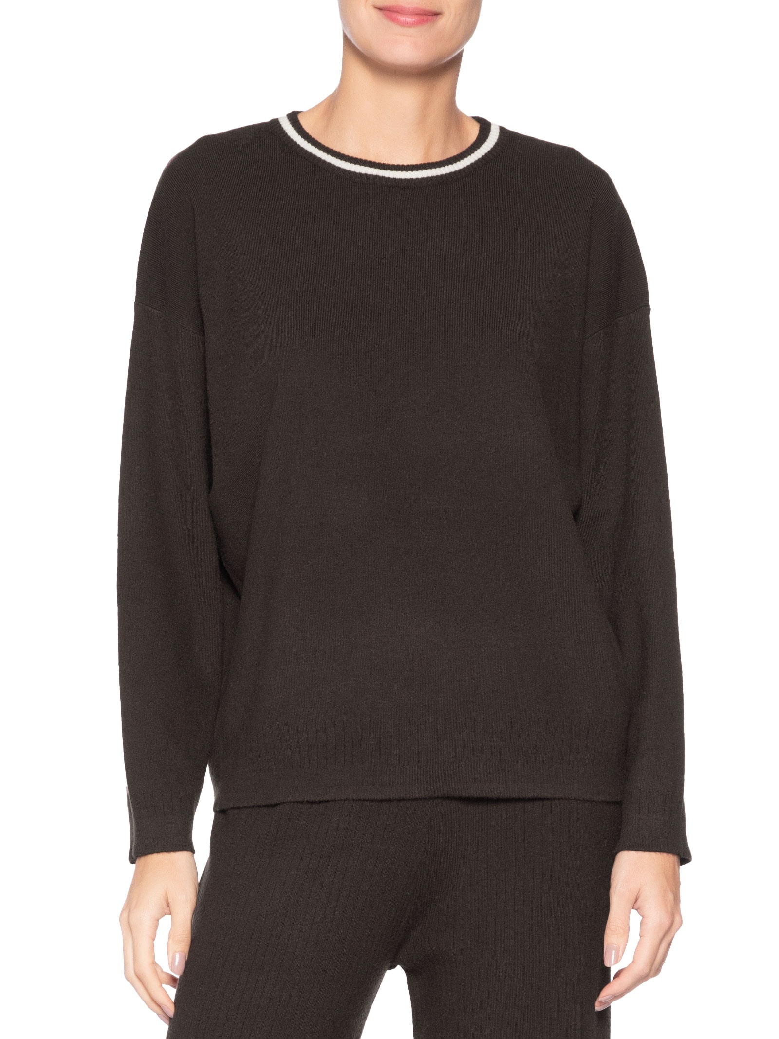 Suéter Feminino Bicolor Em Tricot – Marrom Basiq