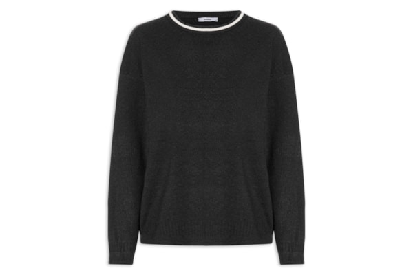 Suéter Feminino Bicolor Em Tricot – Preto