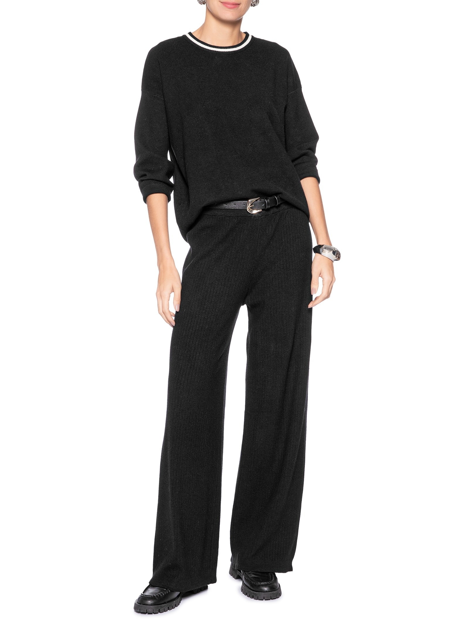 Suéter Feminino Bicolor Em Tricot – Preto Basiq