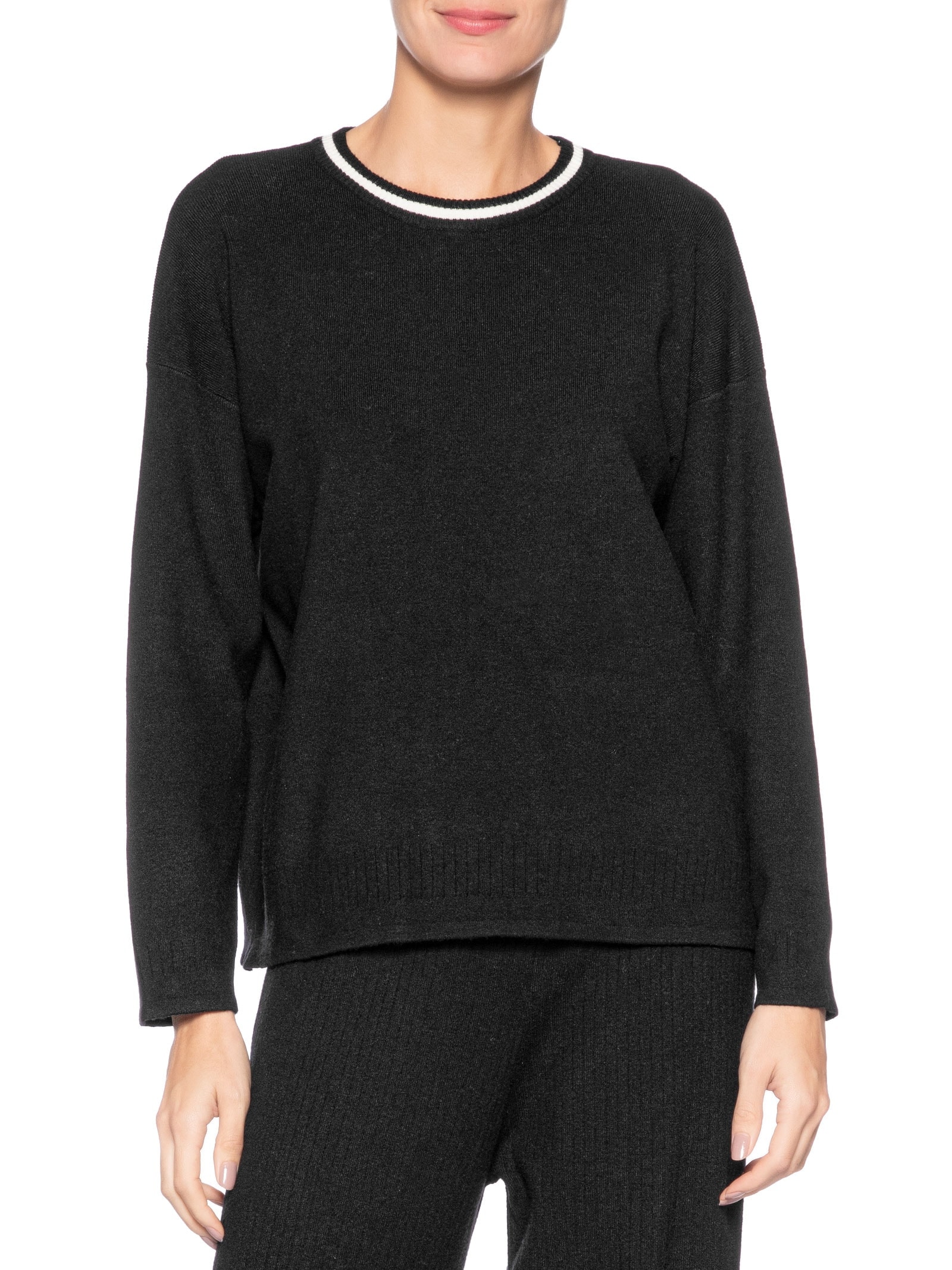 Suéter Feminino Bicolor Em Tricot – Preto Basiq