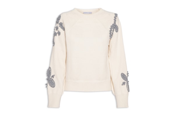 Suéter Feminino Bordado Em Tricot  – Bege