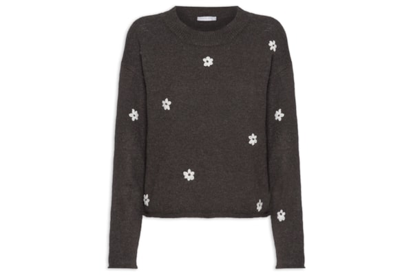 Suéter Feminino Bordado Em Tricot  – Preto
