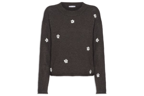 Suéter Feminino Bordado Em Tricot  – Preto