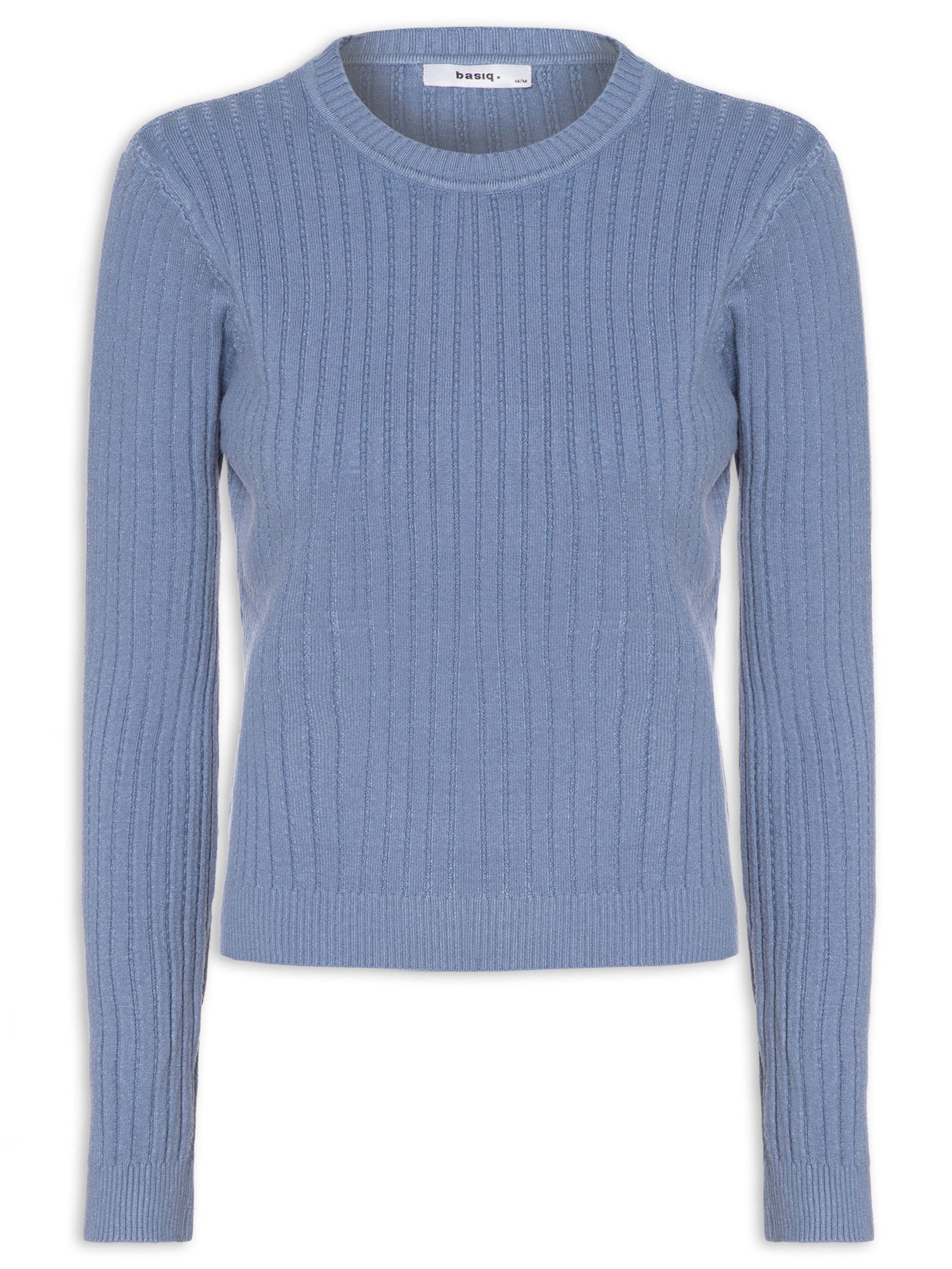 Suéter Feminino Canelado Azul Basiq