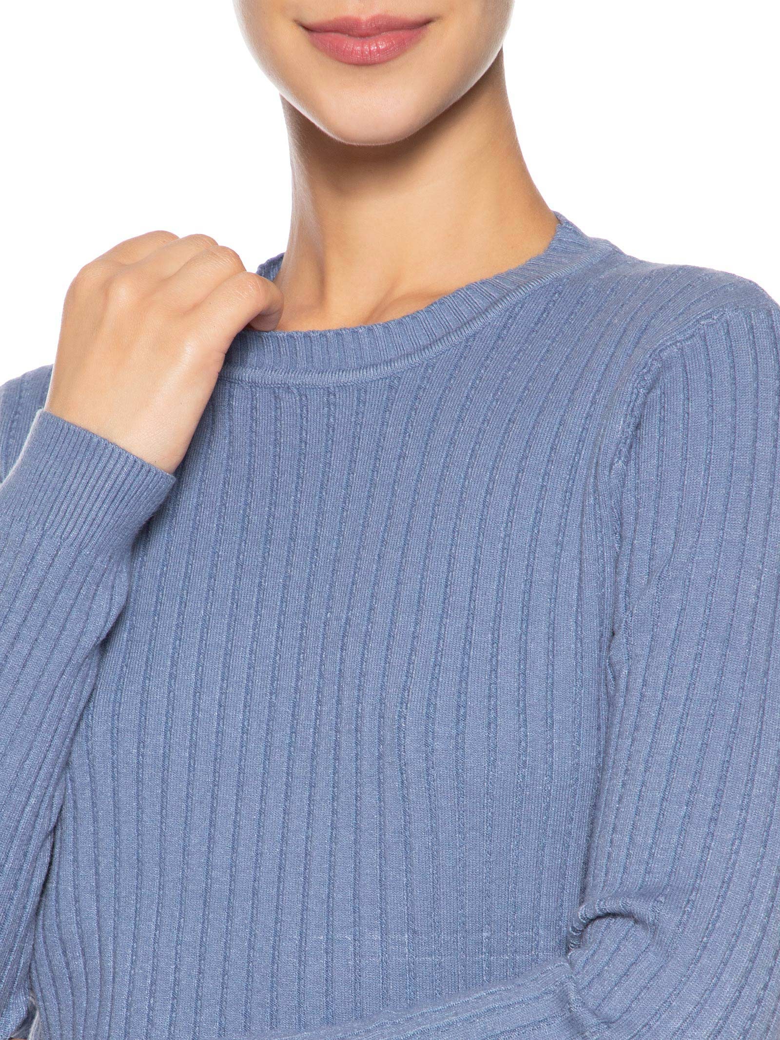 Suéter Feminino Canelado Azul Basiq