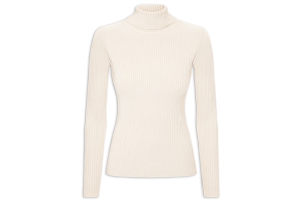 Suéter Feminino Canelado Gola Alta - Bege