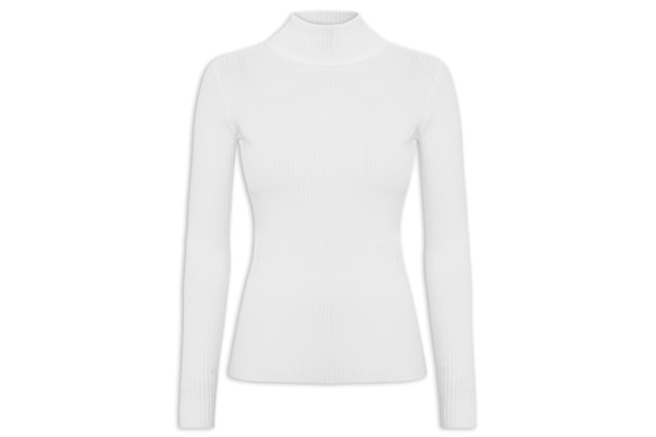 Suéter Feminino Canelado Gola Alta - Branco