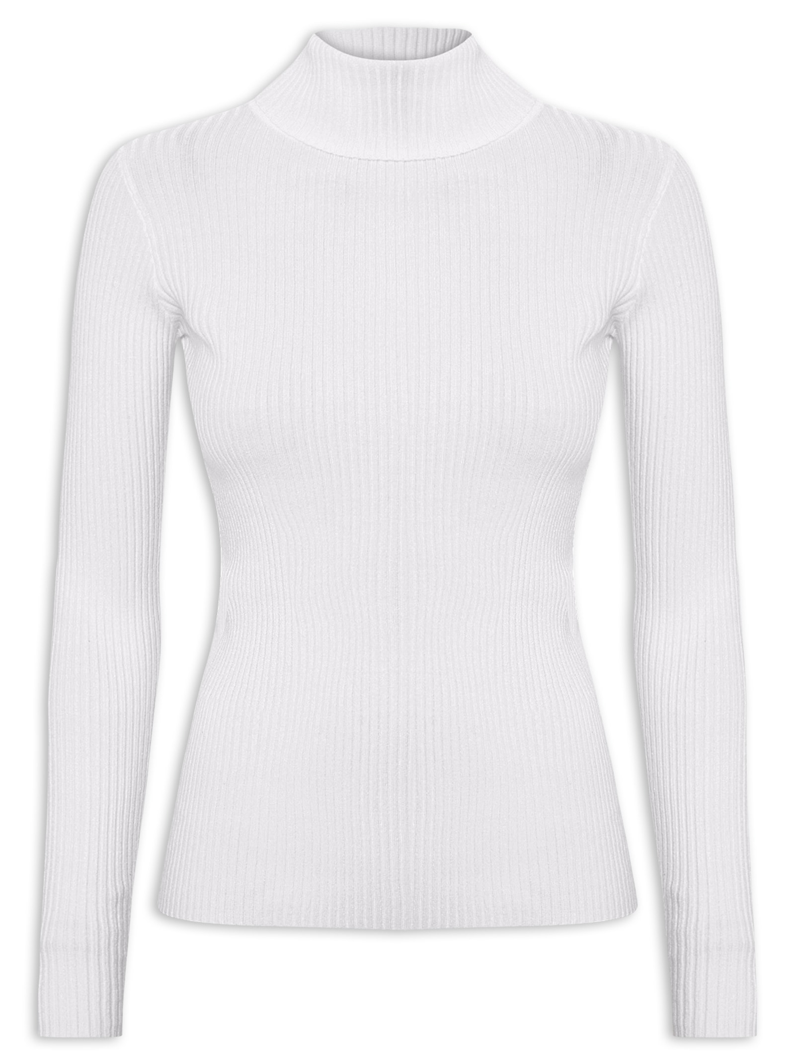 Suéter Feminino Canelado Gola Alta Cinza Basiq