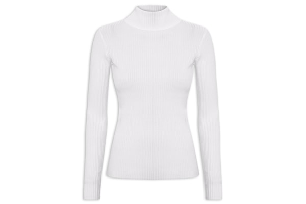 Suéter Feminino Canelado Gola Alta - Cinza