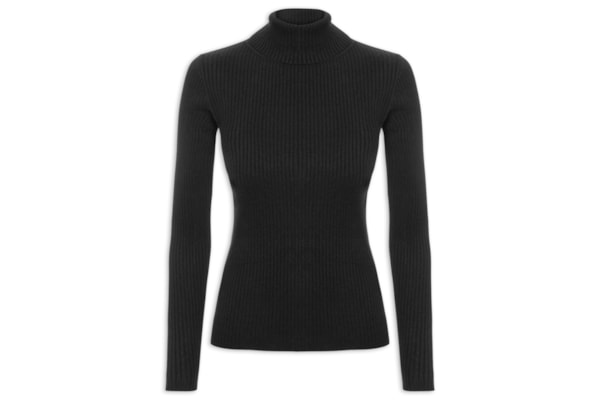 Suéter Feminino Canelado Gola Alta - Preto