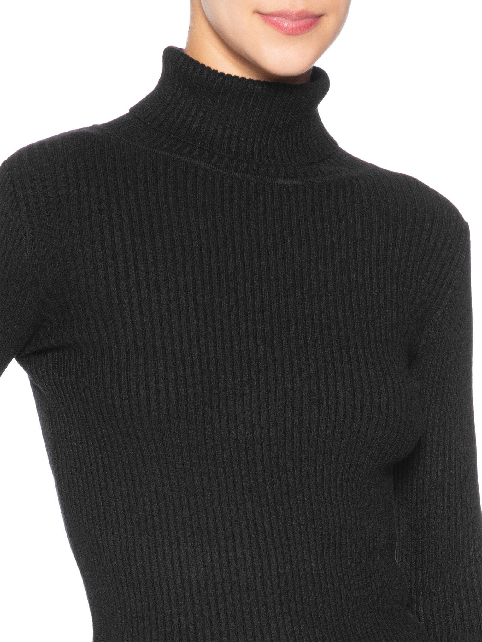 Suéter Feminino Canelado Gola Alta Preto Basiq