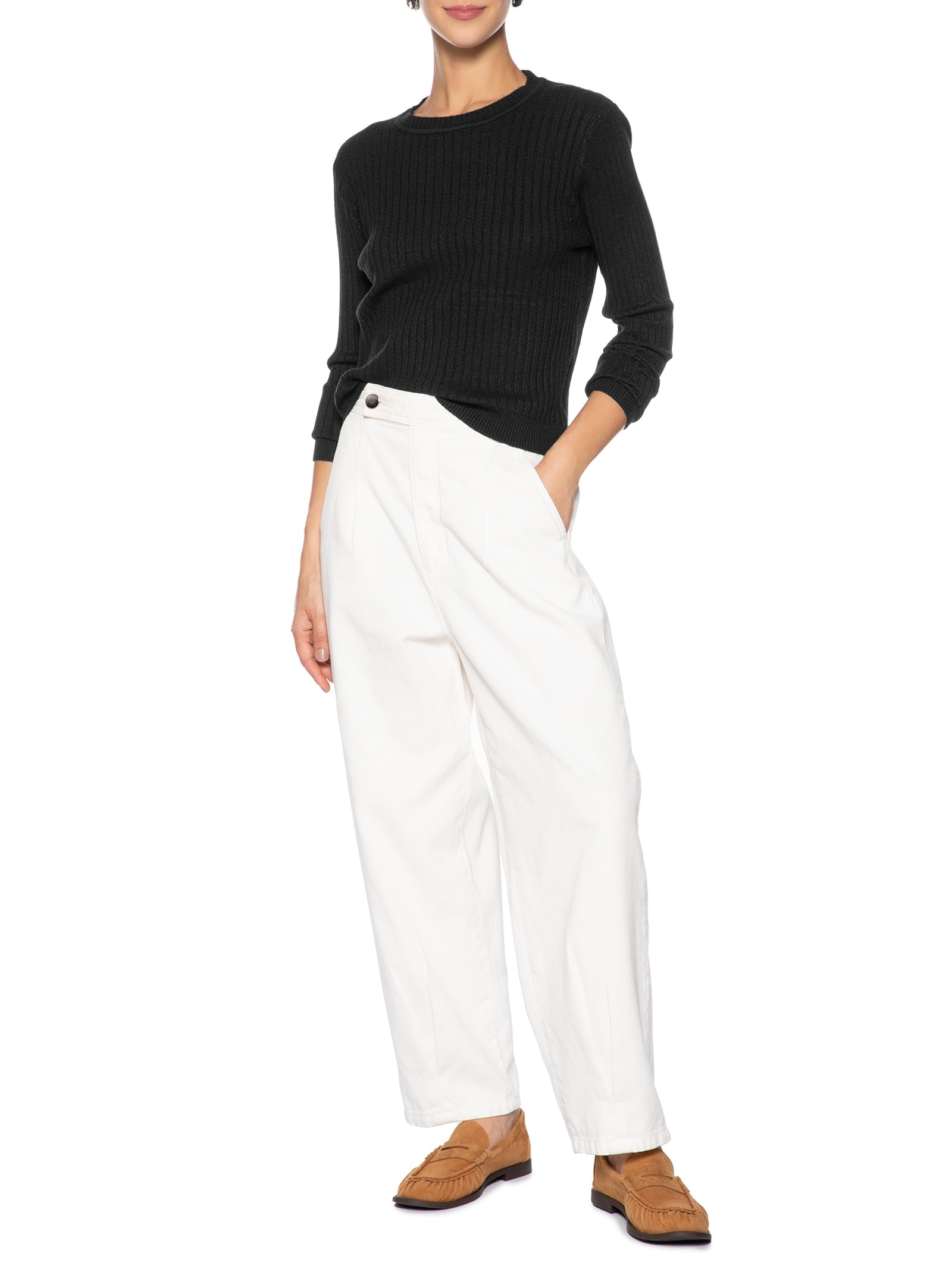 Suéter Feminino Canelado Preto Basiq