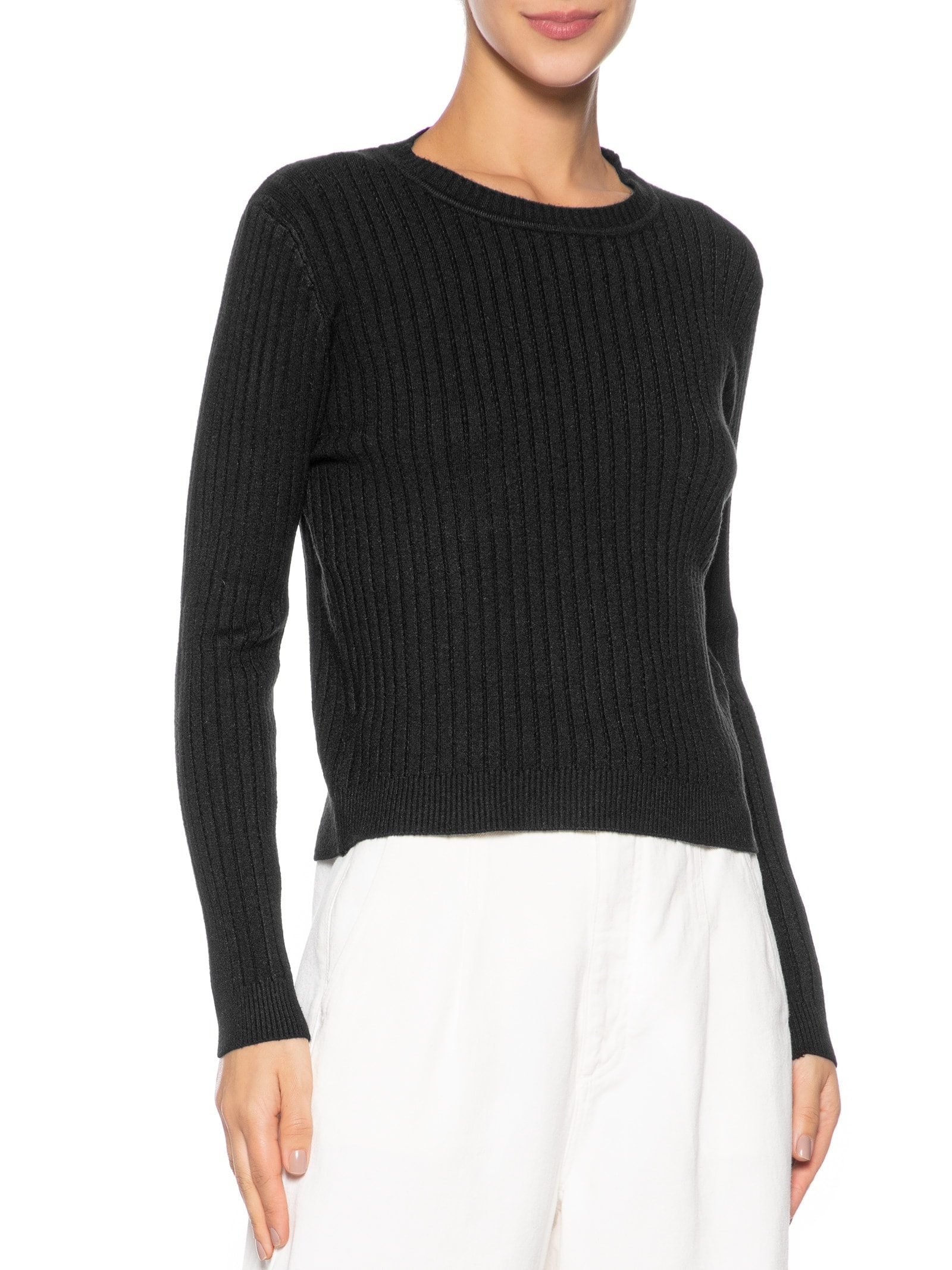 Suéter Feminino Canelado Preto Basiq