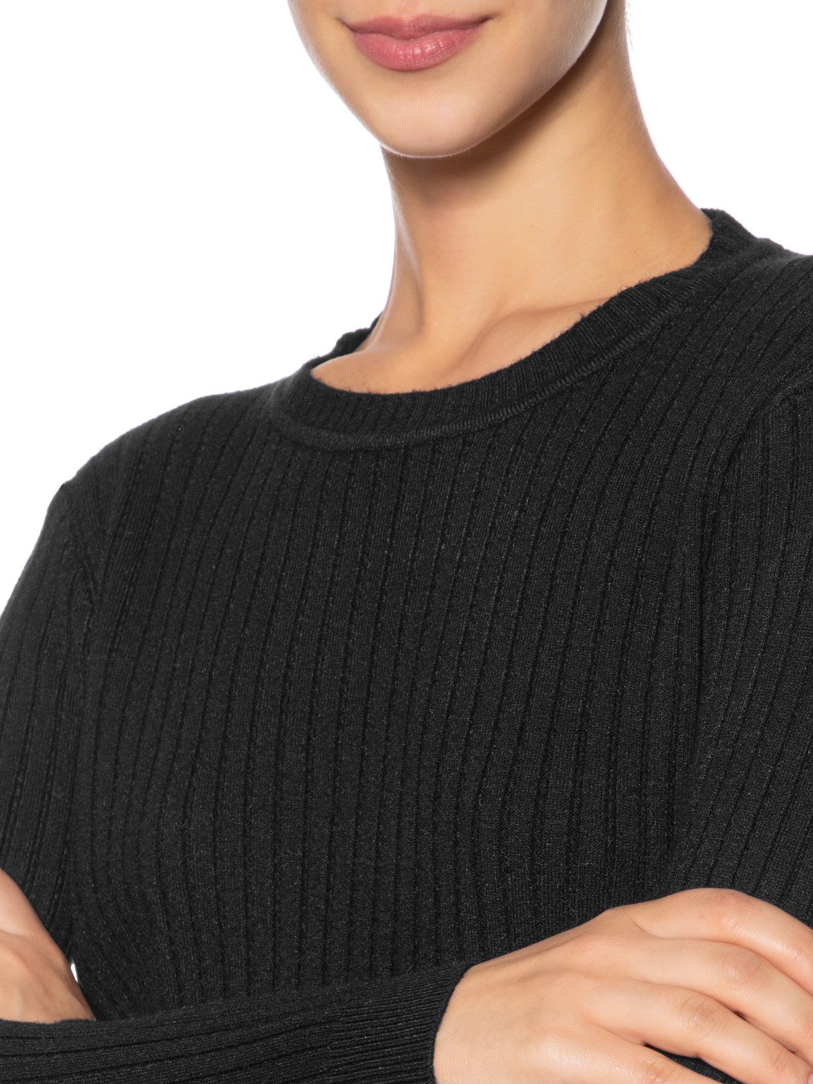 Suéter Feminino Canelado Preto Basiq