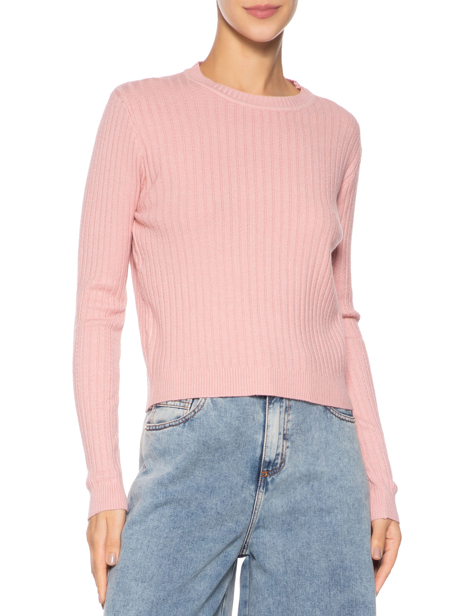 Suéter Feminino Canelado Rosa Basiq