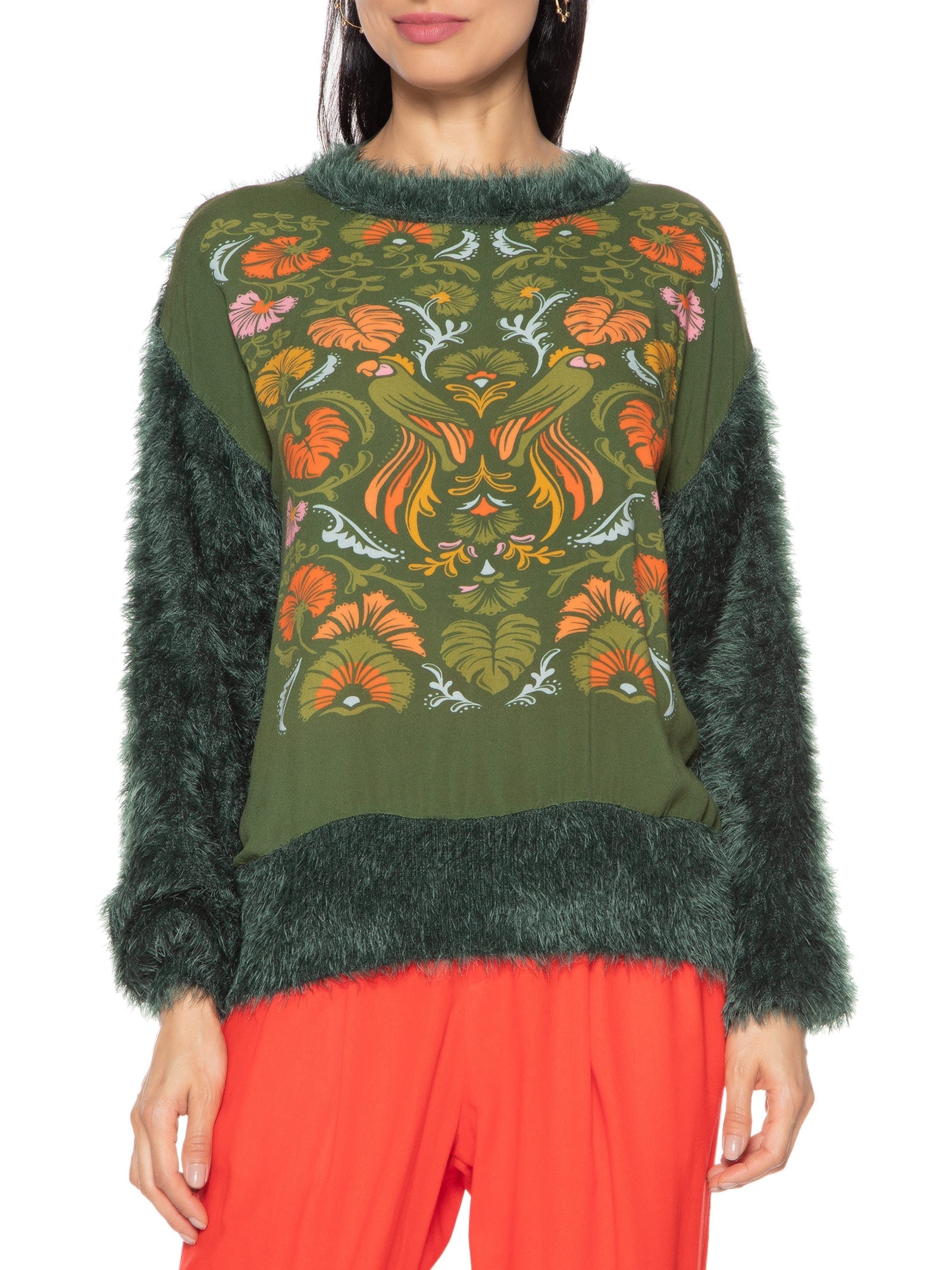 Suéter Feminino Casulo Tricot Pelinho Helena Verde Farm