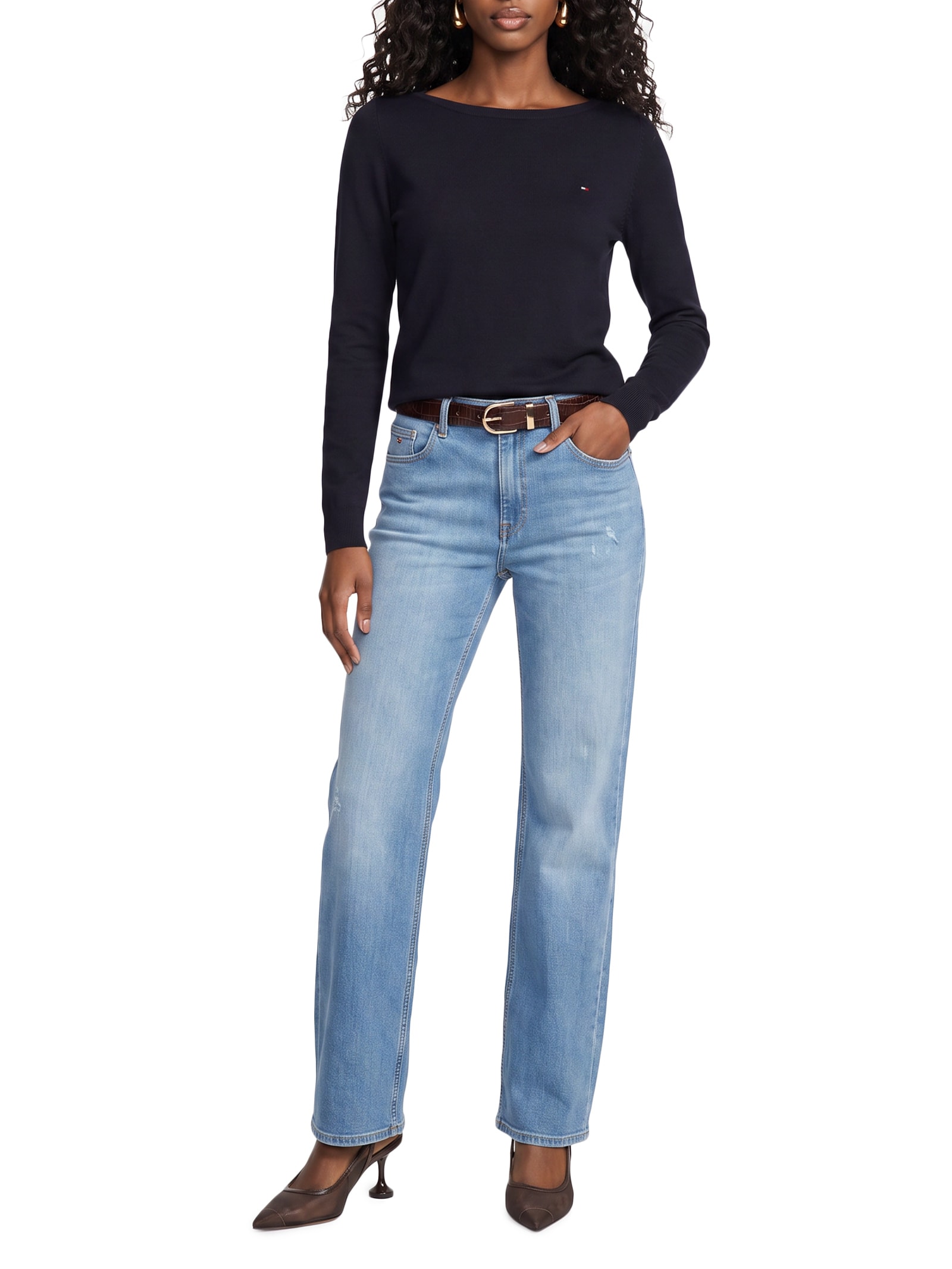 Suéter Feminino Co Jersey Stitch Boat-Nk Azul Tommy Hilfiger
