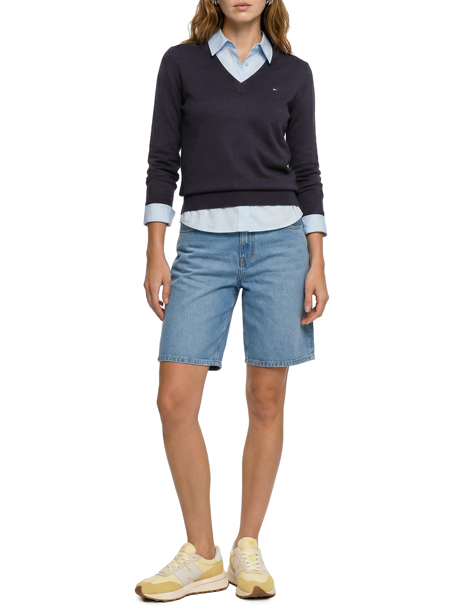 Suéter Feminino Co Jersey Stitch V Azul Tommy Hilfiger