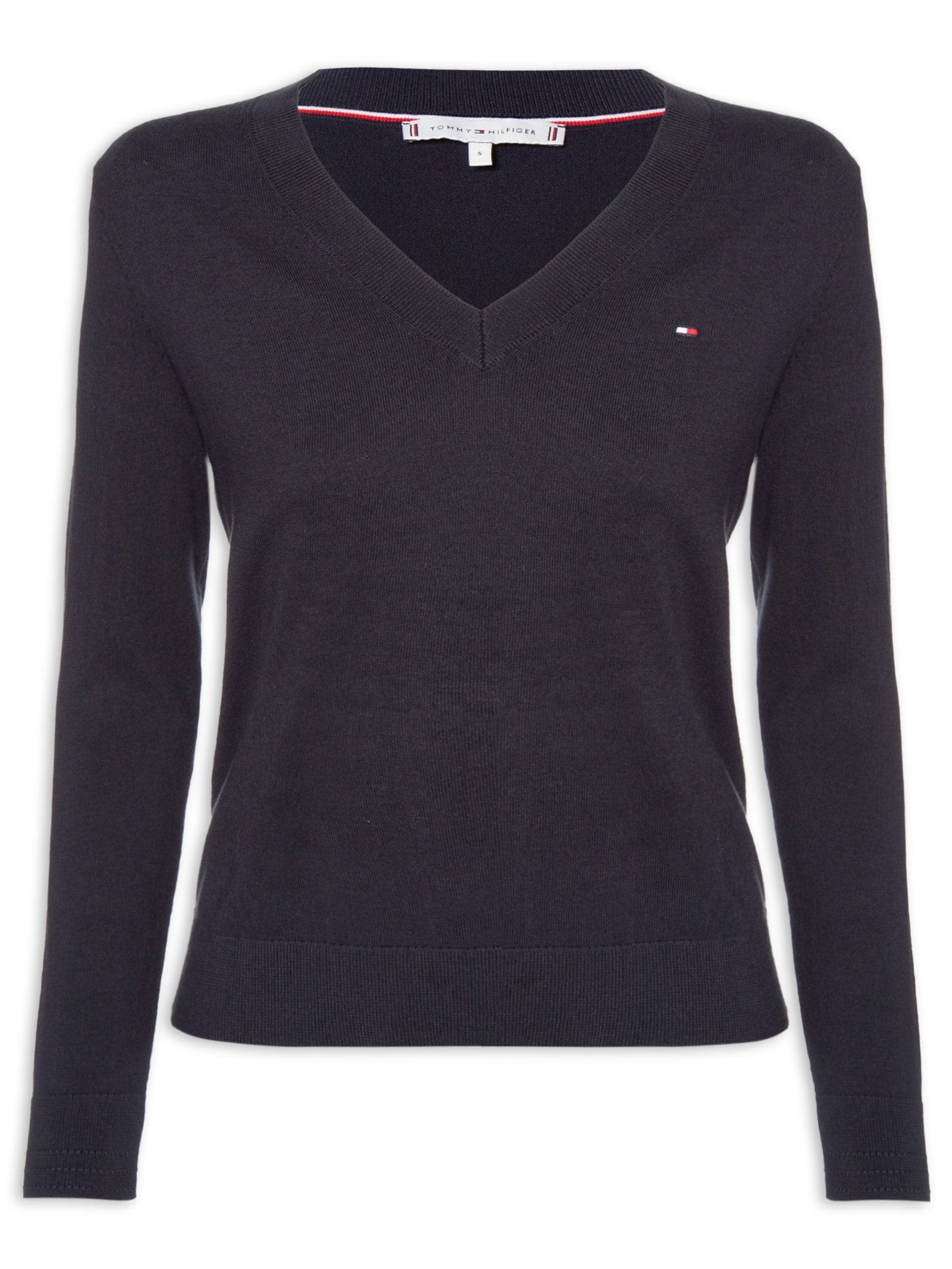 Suéter Feminino Co Jersey Stitch V Azul Tommy Hilfiger