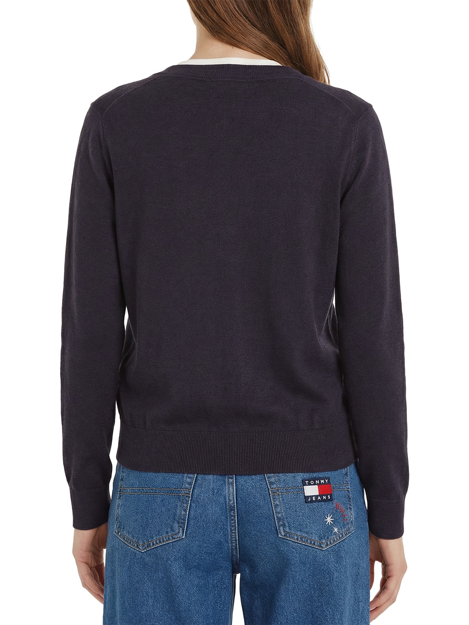 Suéter Feminino Co Jersey Stitch V Azul Tommy Hilfiger