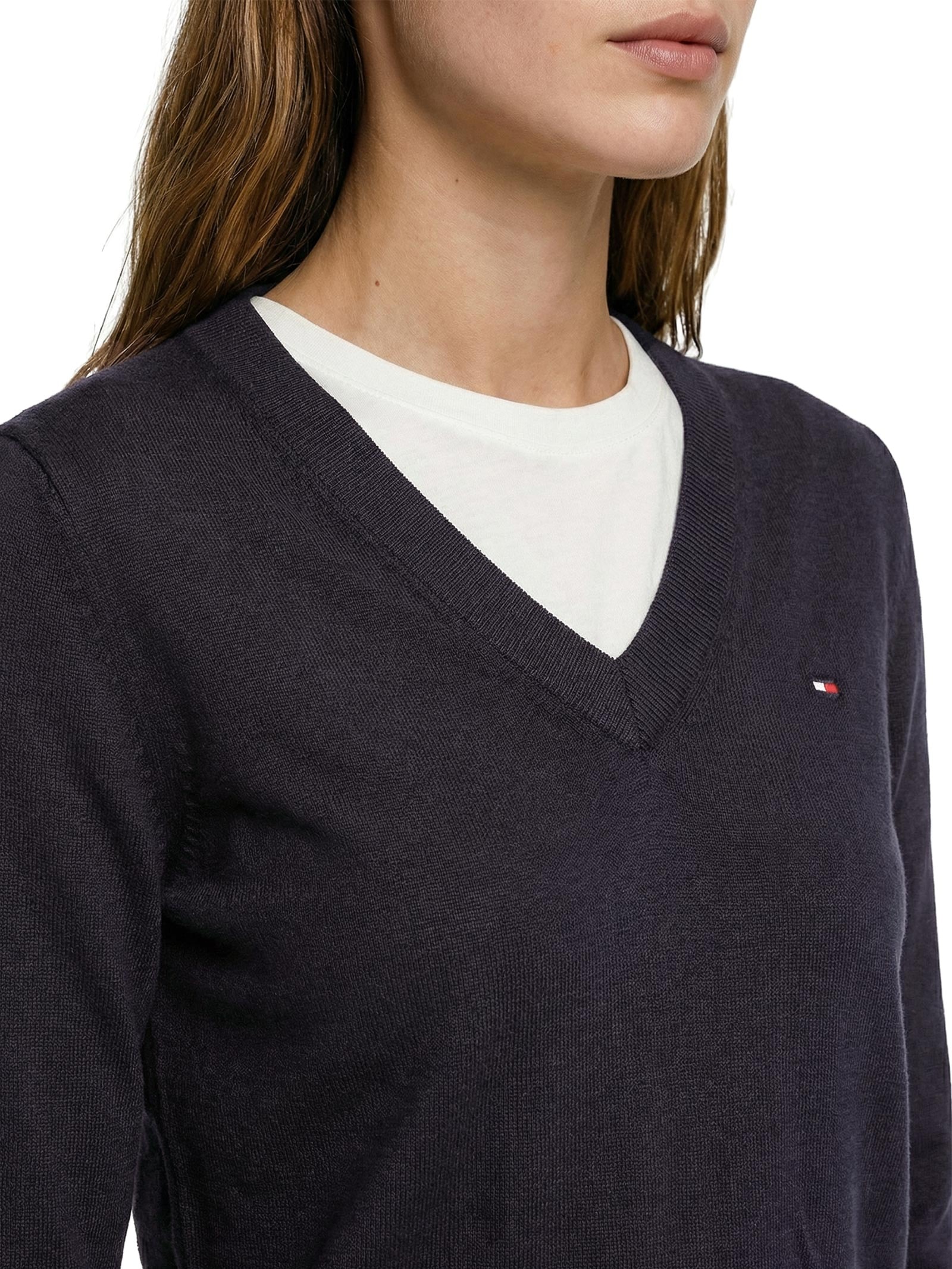 Suéter Feminino Co Jersey Stitch V Azul Tommy Hilfiger