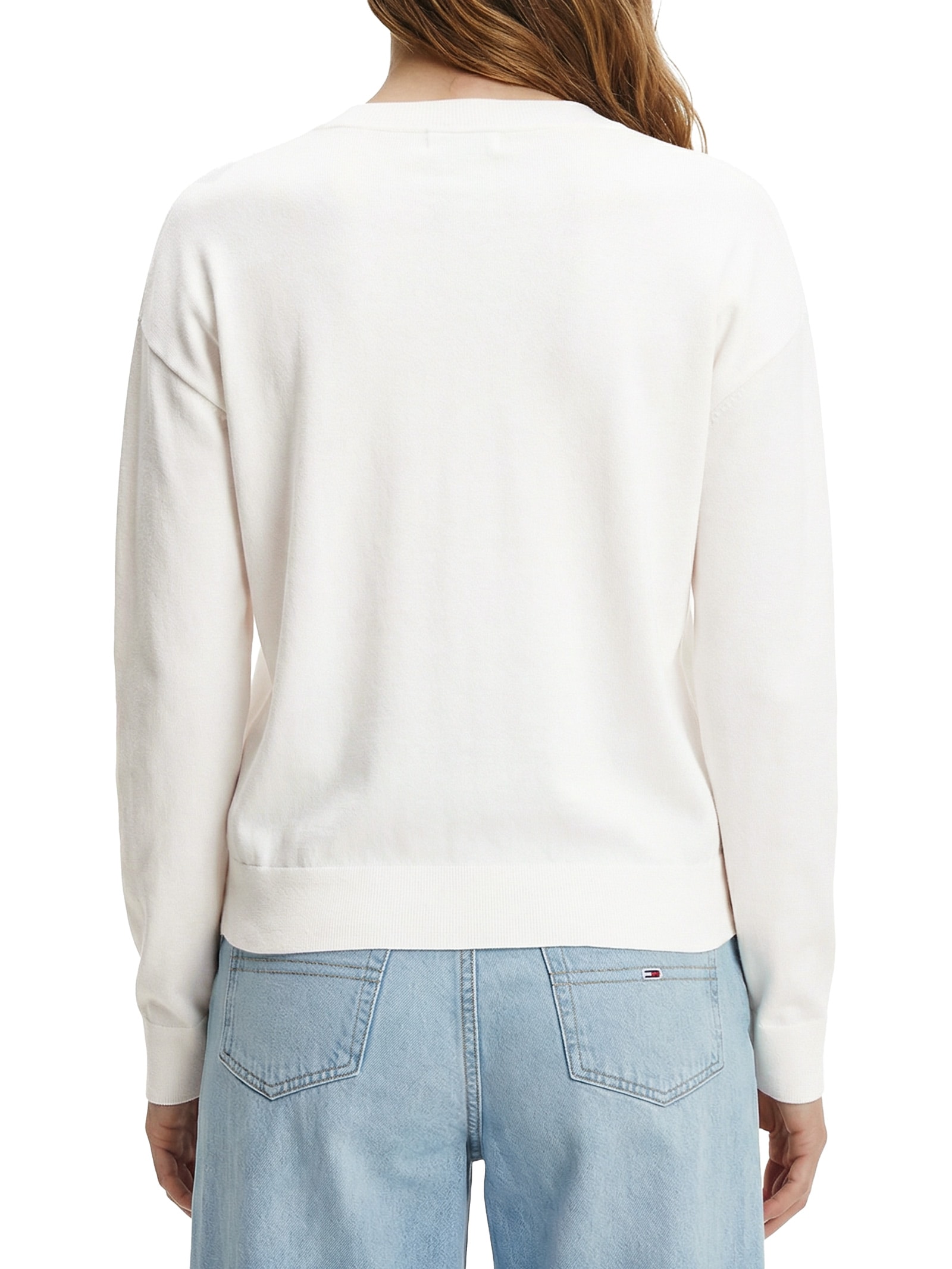 Suéter Feminino Co Jersey Stitch V Branco Tommy Hilfiger