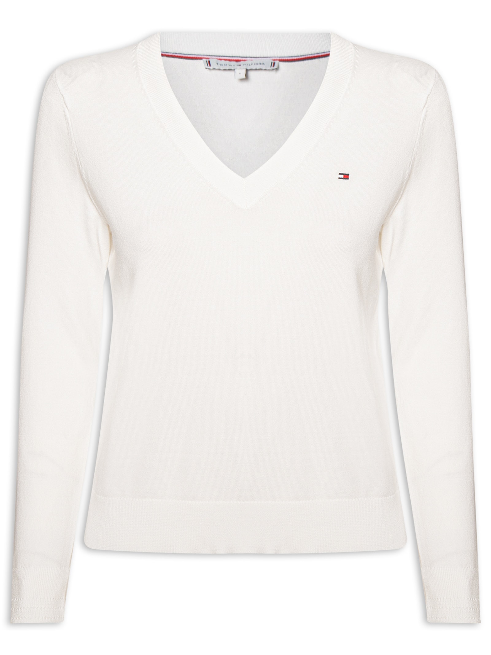 Suéter Feminino Co Jersey Stitch V Branco Tommy Hilfiger