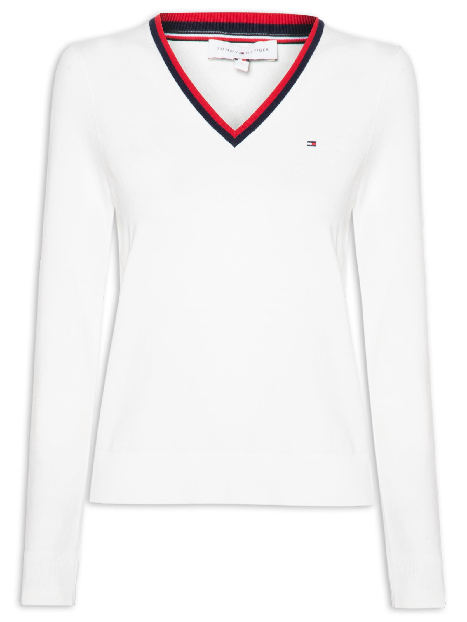 Suéter Feminino Co Jersey V-Nk Branco Tommy Hilfiger
