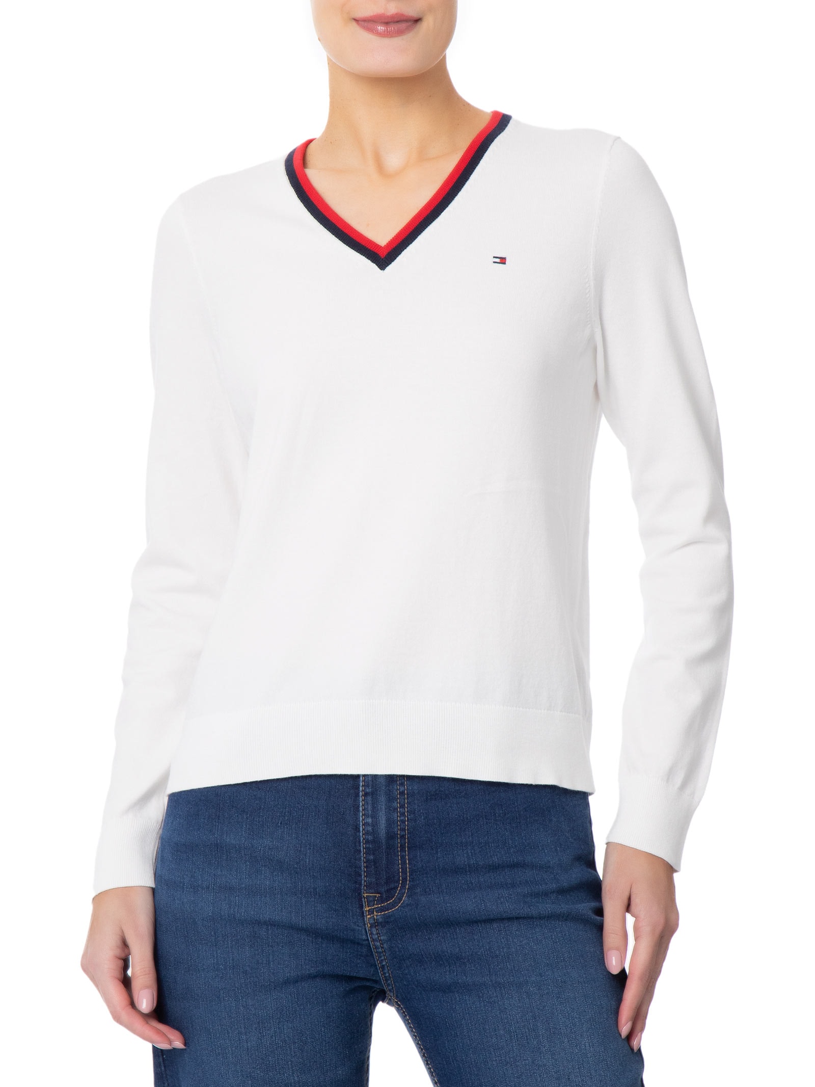 Suéter Feminino Co Jersey V-Nk Branco Tommy Hilfiger