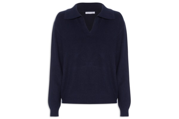 Suéter Feminino Com Gola Polo - Azul