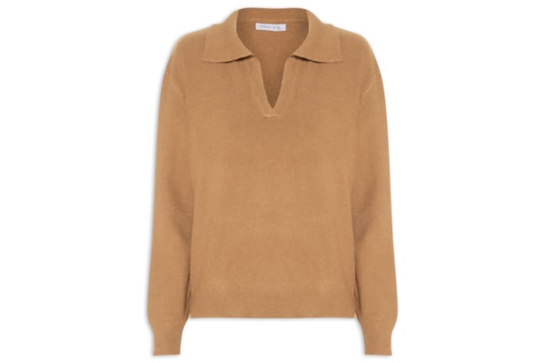 Suéter Feminino Com Gola Polo - Marrom