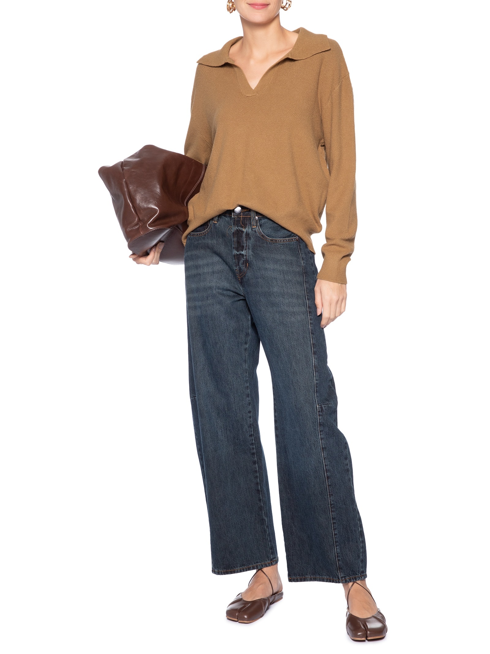 Suéter Feminino Com Gola Polo Marrom Market 33