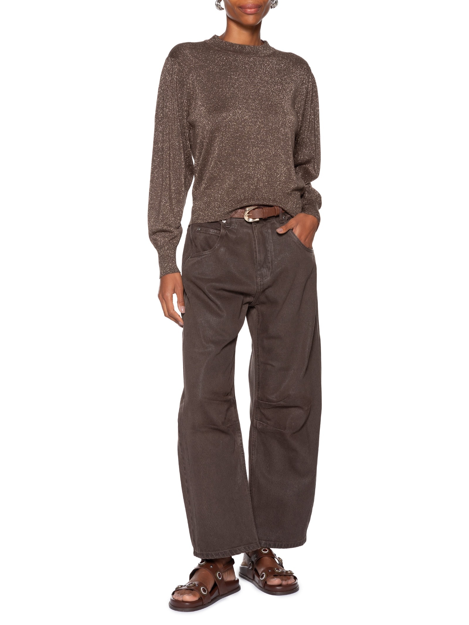 Suéter Feminino De Tricot Com Lurex Dourado Animale Jeans