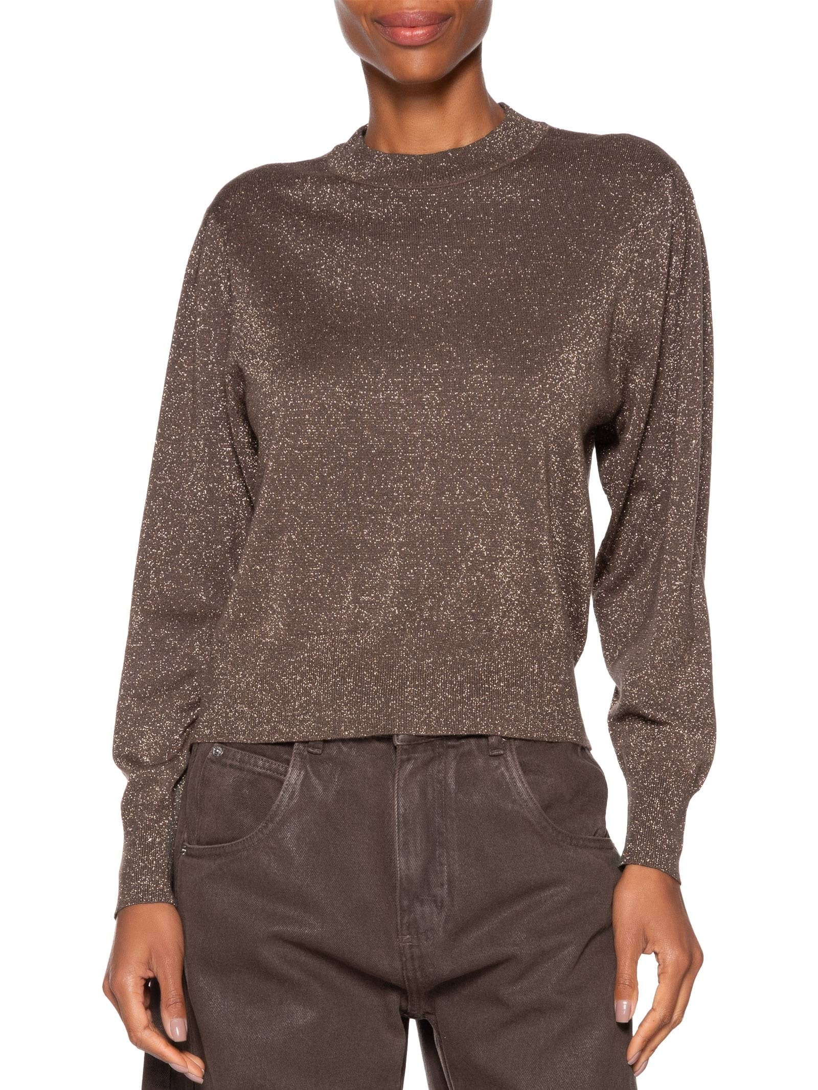 Suéter Feminino De Tricot Com Lurex Dourado Animale Jeans