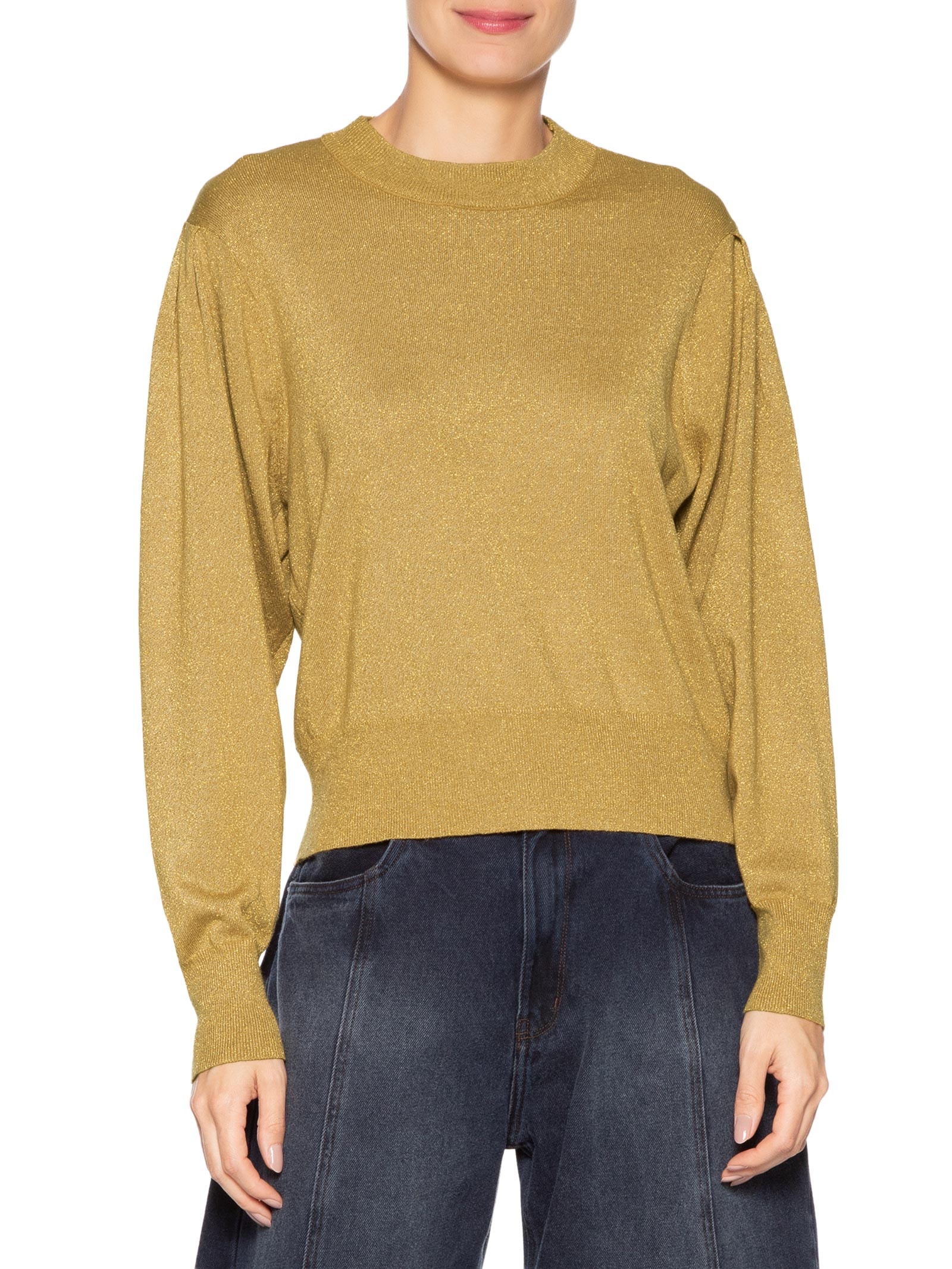 Suéter Feminino De Tricot Com Lurex Dourado Animale Jeans