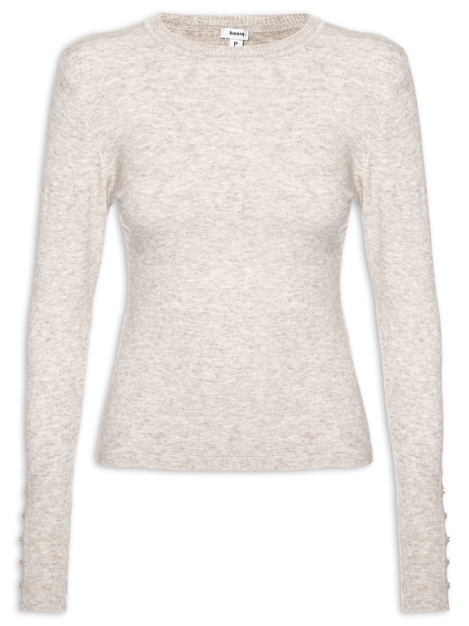 Suéter Feminino Em Tricot Bege Basiq