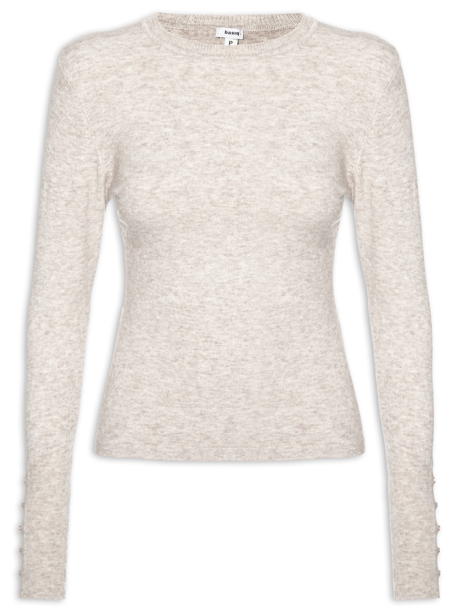 Suéter Feminino Em Tricot Bege Basiq