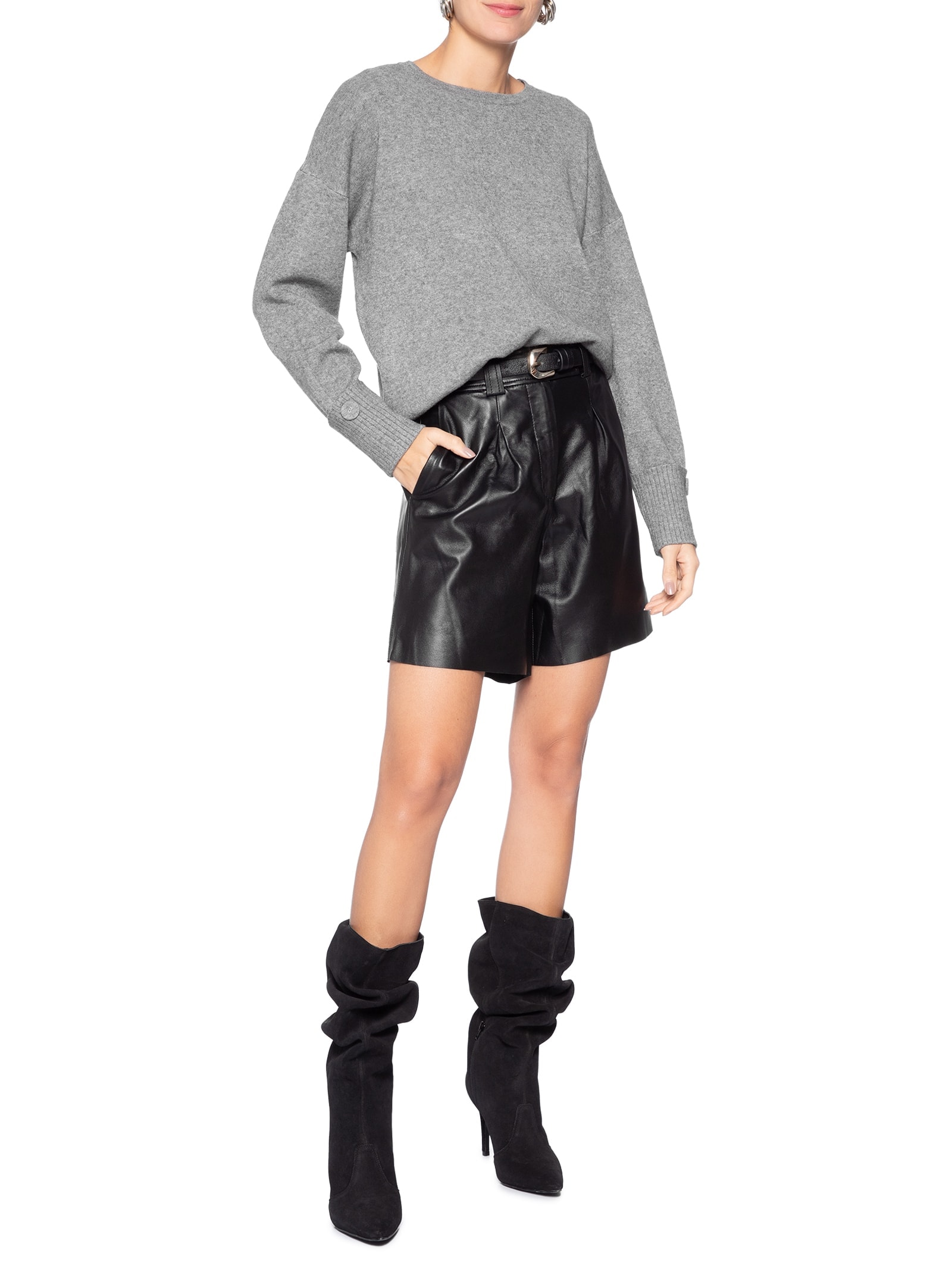 Suéter Feminino Em Tricot Cinza Market 33