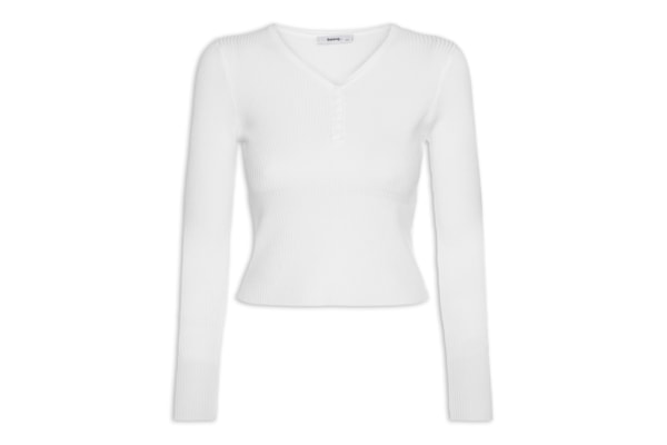 Suéter Feminino Em Tricot Com Botões - Branco