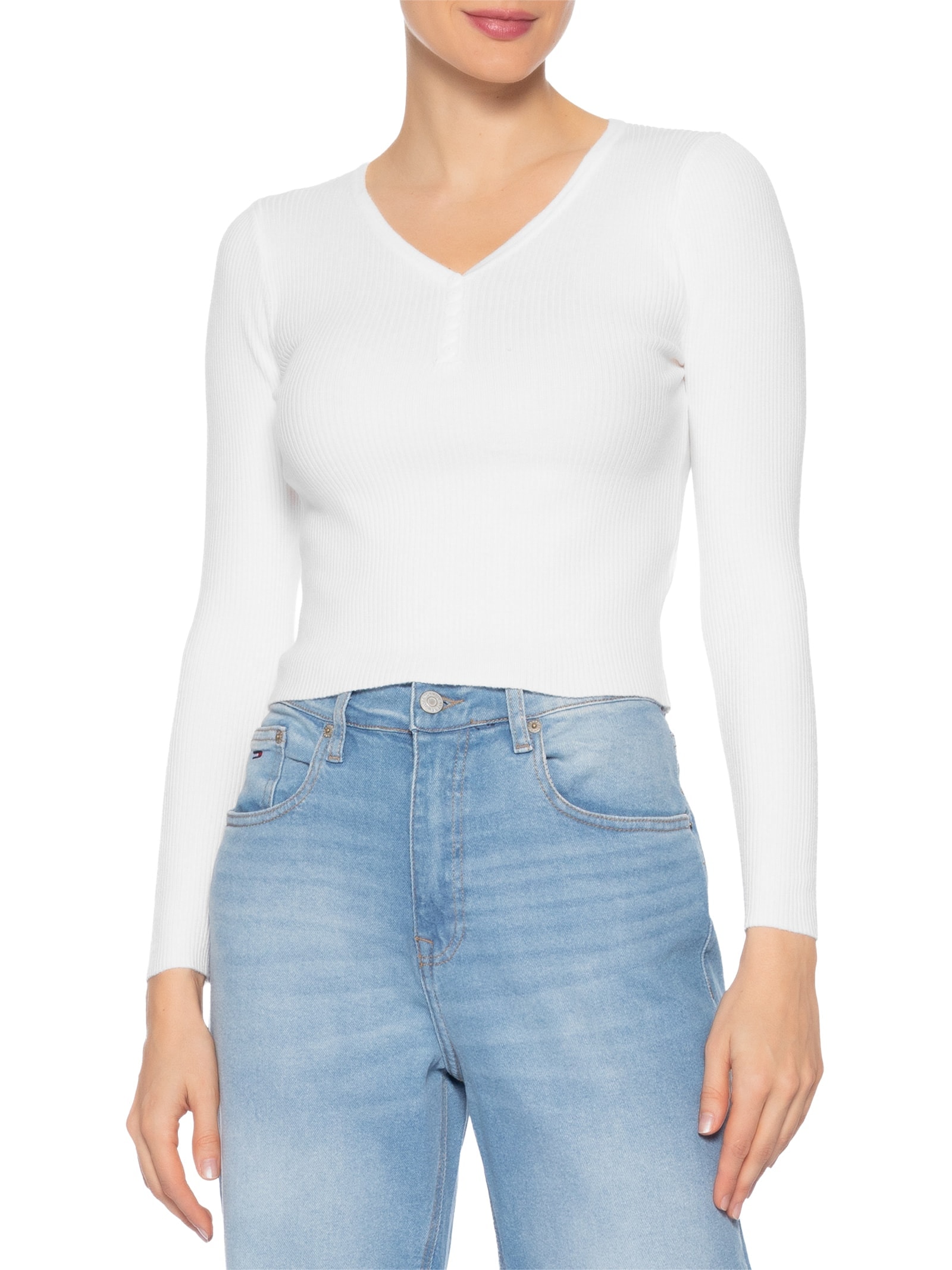 Suéter Feminino Em Tricot Com Botões Branco Basiq