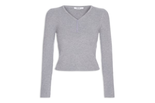 Suéter Feminino Em Tricot Com Botões - Cinza