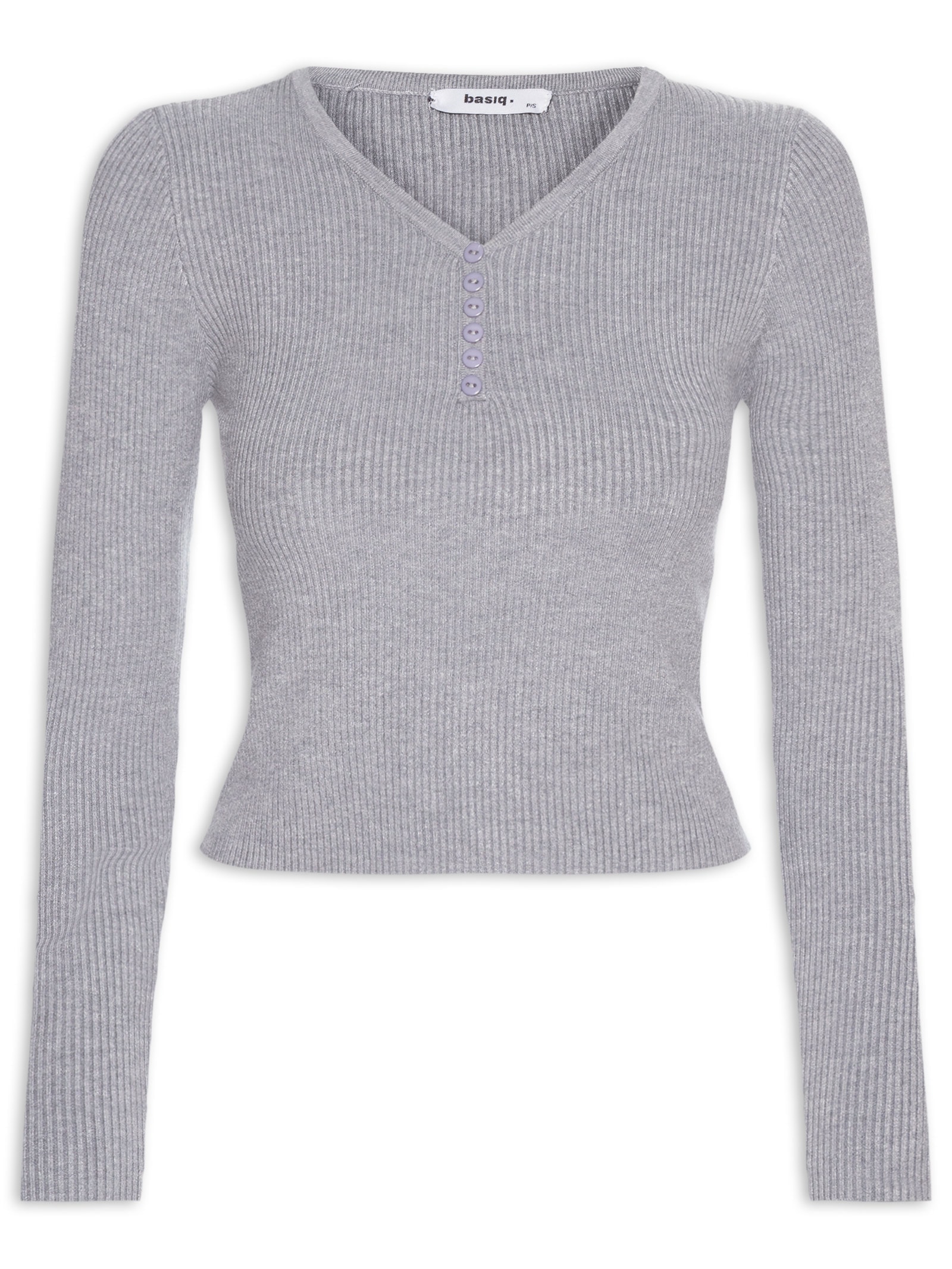 Suéter Feminino Em Tricot Com Botões Cinza Basiq