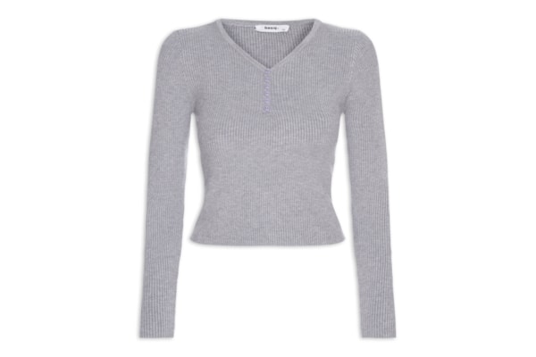 Suéter Feminino Em Tricot Com Botões - Cinza