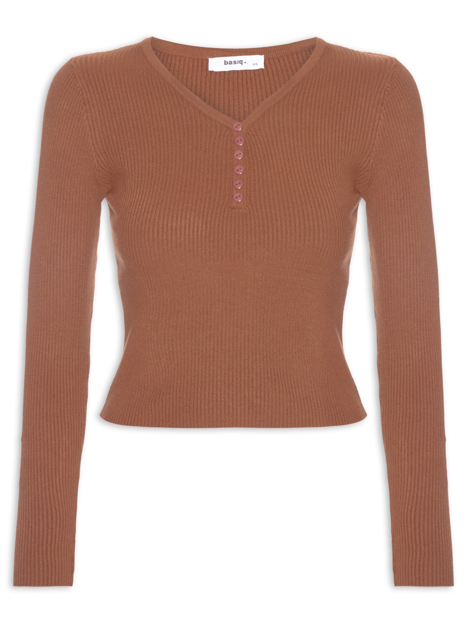 Suéter Feminino Em Tricot Com Botões Marrom Basiq