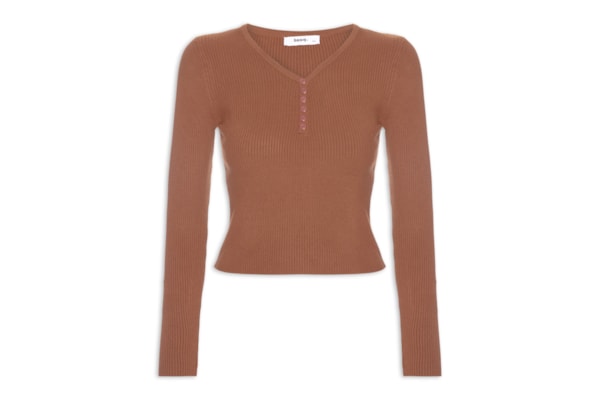 Suéter Feminino Em Tricot Com Botões - Marrom
