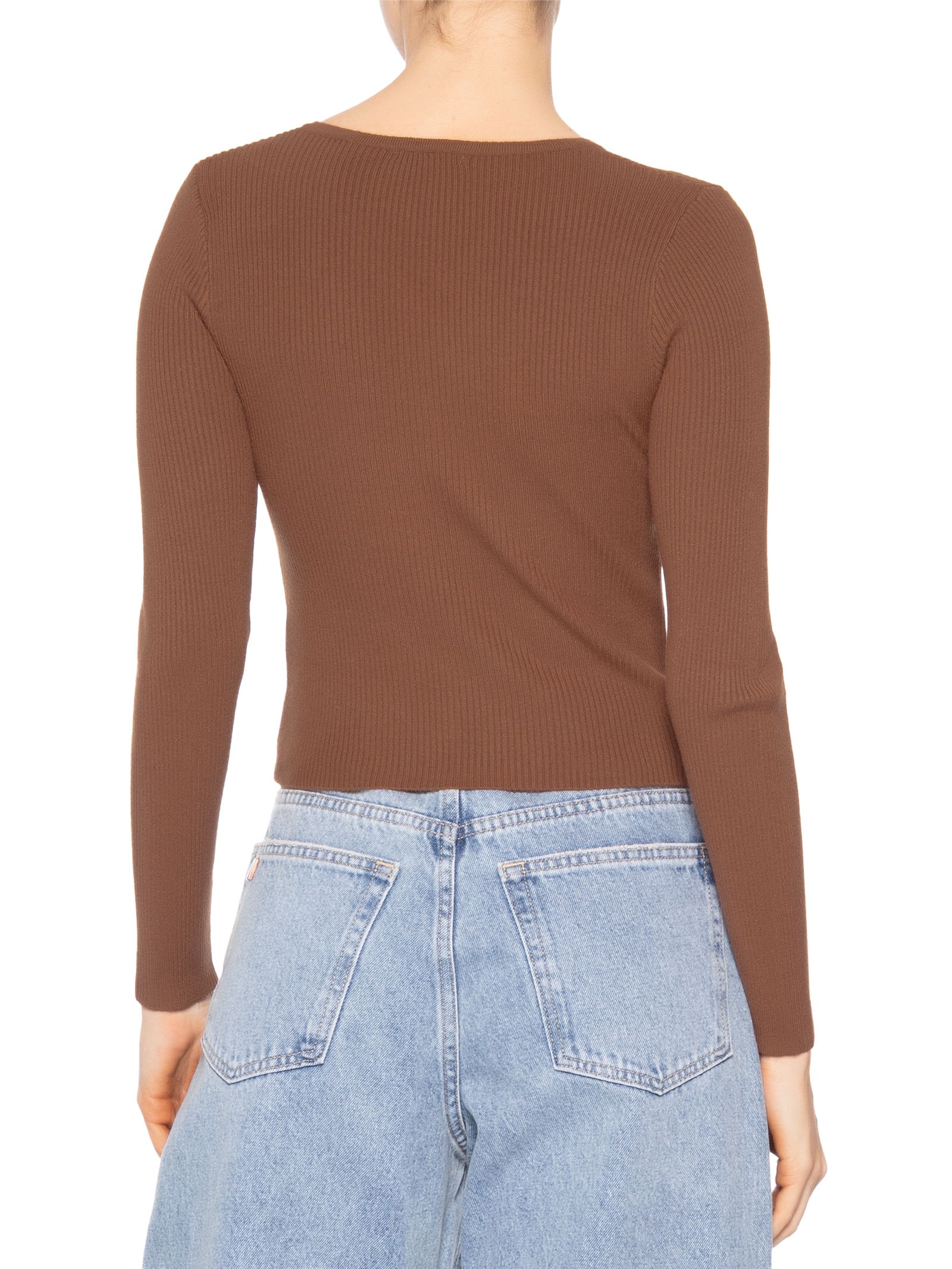 Suéter Feminino Em Tricot Com Botões Marrom Basiq