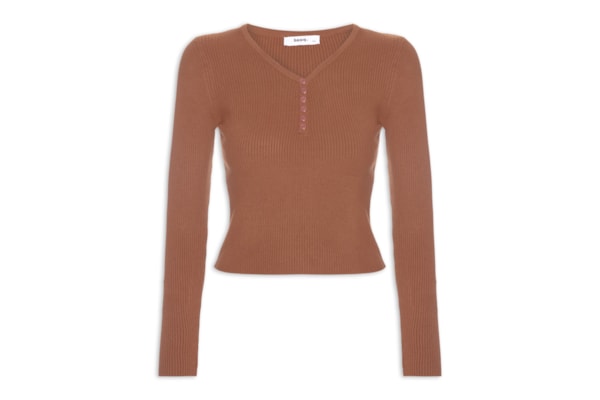 Suéter Feminino Em Tricot Com Botões - Marrom