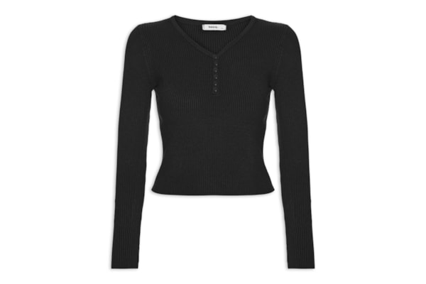 Suéter Feminino Em Tricot Com Botões - Preto