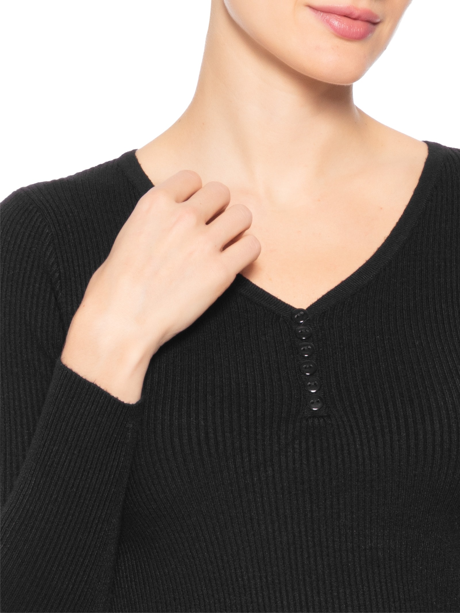Suéter Feminino Em Tricot Com Botões Preto Basiq