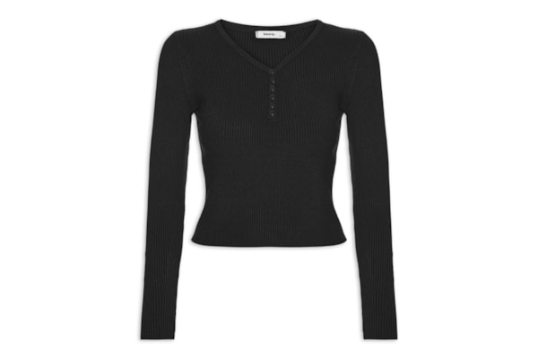 Suéter Feminino Em Tricot Com Botões - Preto